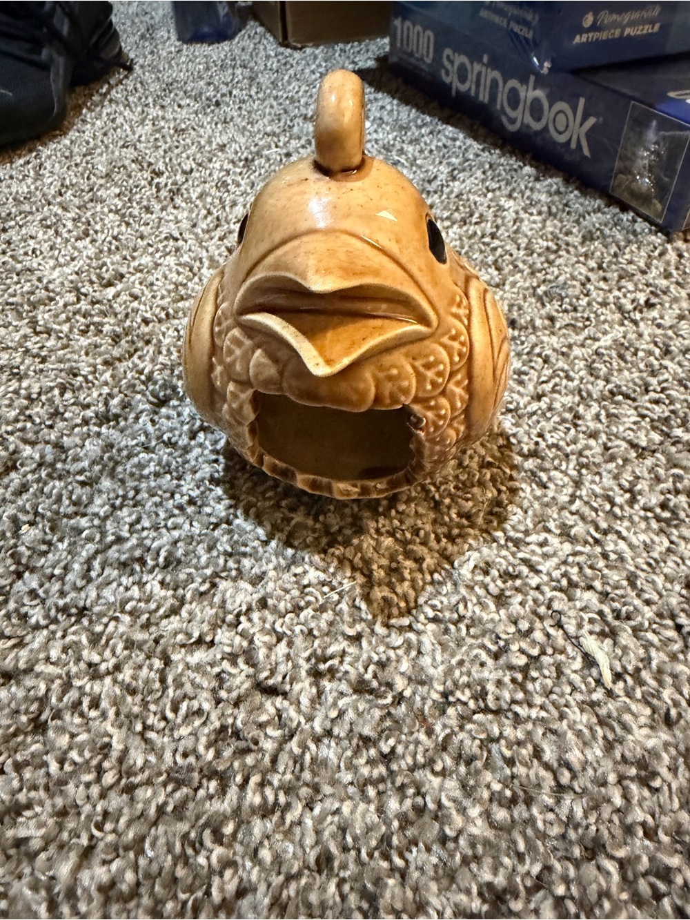 Decorative Ceramic Quail ring holder for kitchen in Warm Tan Glaze